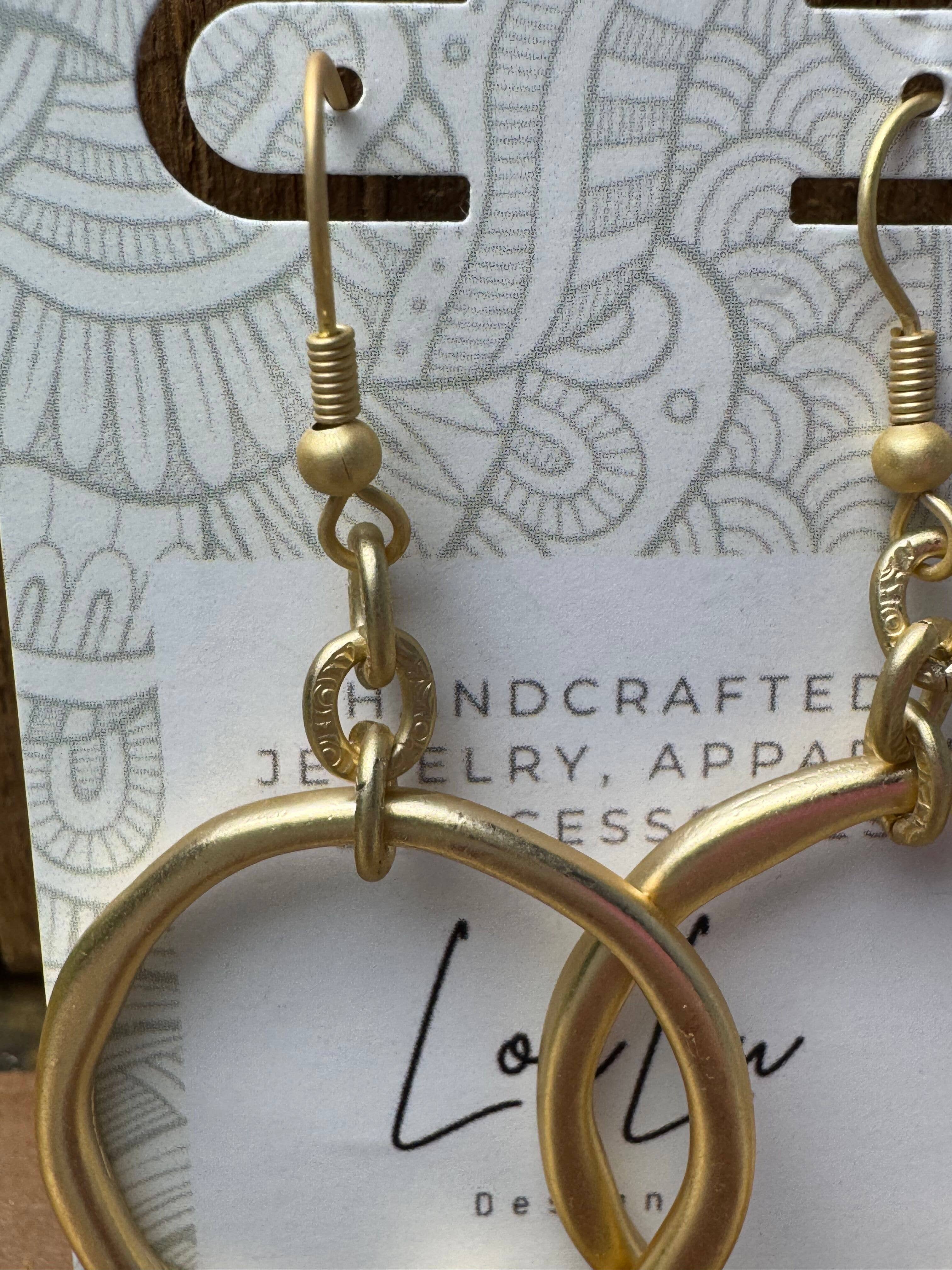 Loulu Designs - Wholesale Dangle Earrings - Hammered Halo Earrings-Matte Gold Two Sizes2