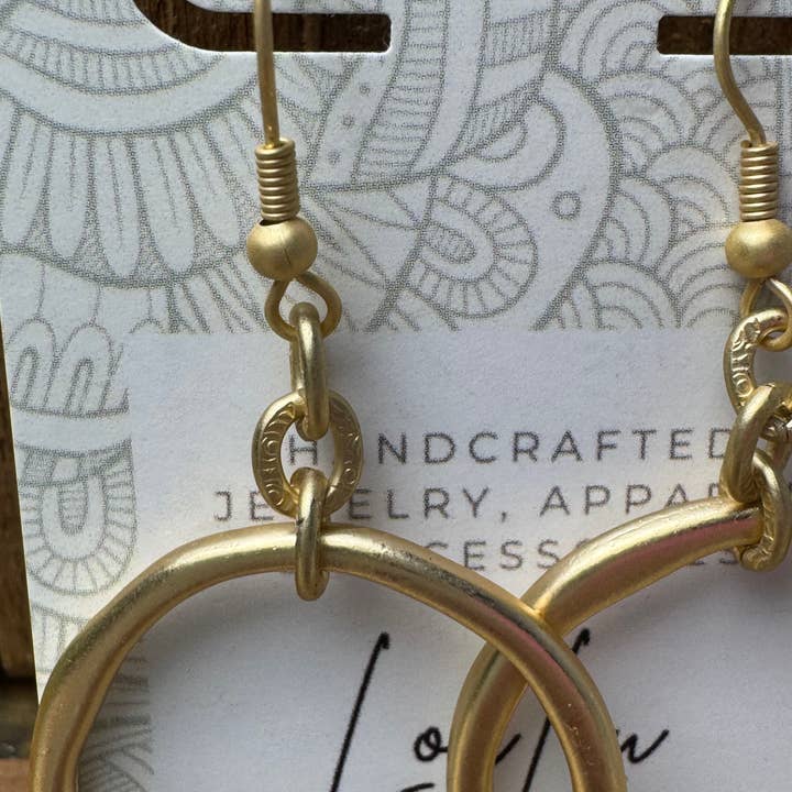 Loulu Designs - Wholesale Dangle Earrings - Hammered Halo Earrings-Matte Gold Two Sizes2