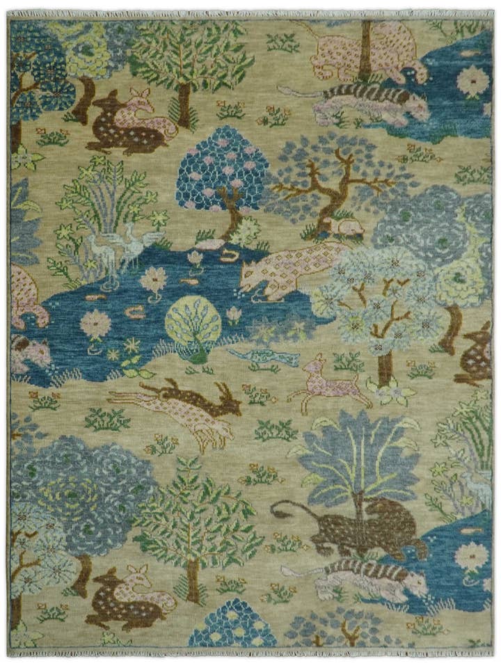 Le Tapis Sur Mesure en Laine Noué à la Main Bleu et Beige de l'Étang de la Jungle pour la vente par The Rug Decor, Inc.