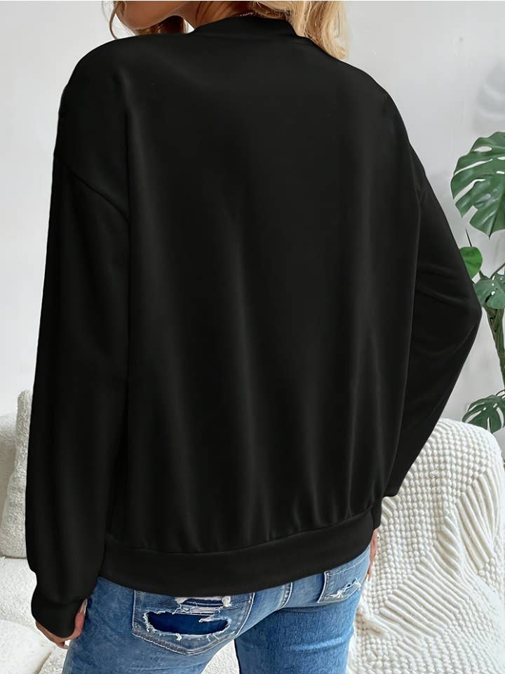 Black Leopard Print Long Sleeved Sweatshirt for wholesale on Faire2