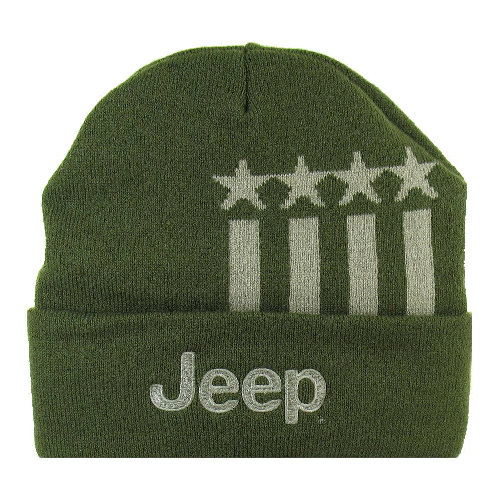 Detroit Shirt Co. - Venta al por mayor Gorro de lana - Unisex - Gorra - Jeep Flip Knit Estrellas y Rayas - Verde Militar0