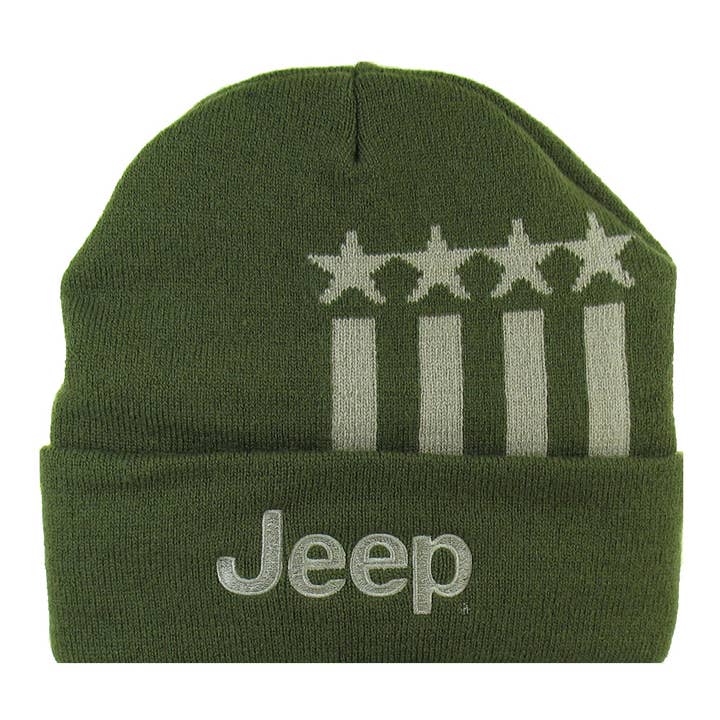Gorra - Jeep Flip Knit Estrellas y Rayas - Verde Militar para venta al por mayor de Detroit Shirt Co.
