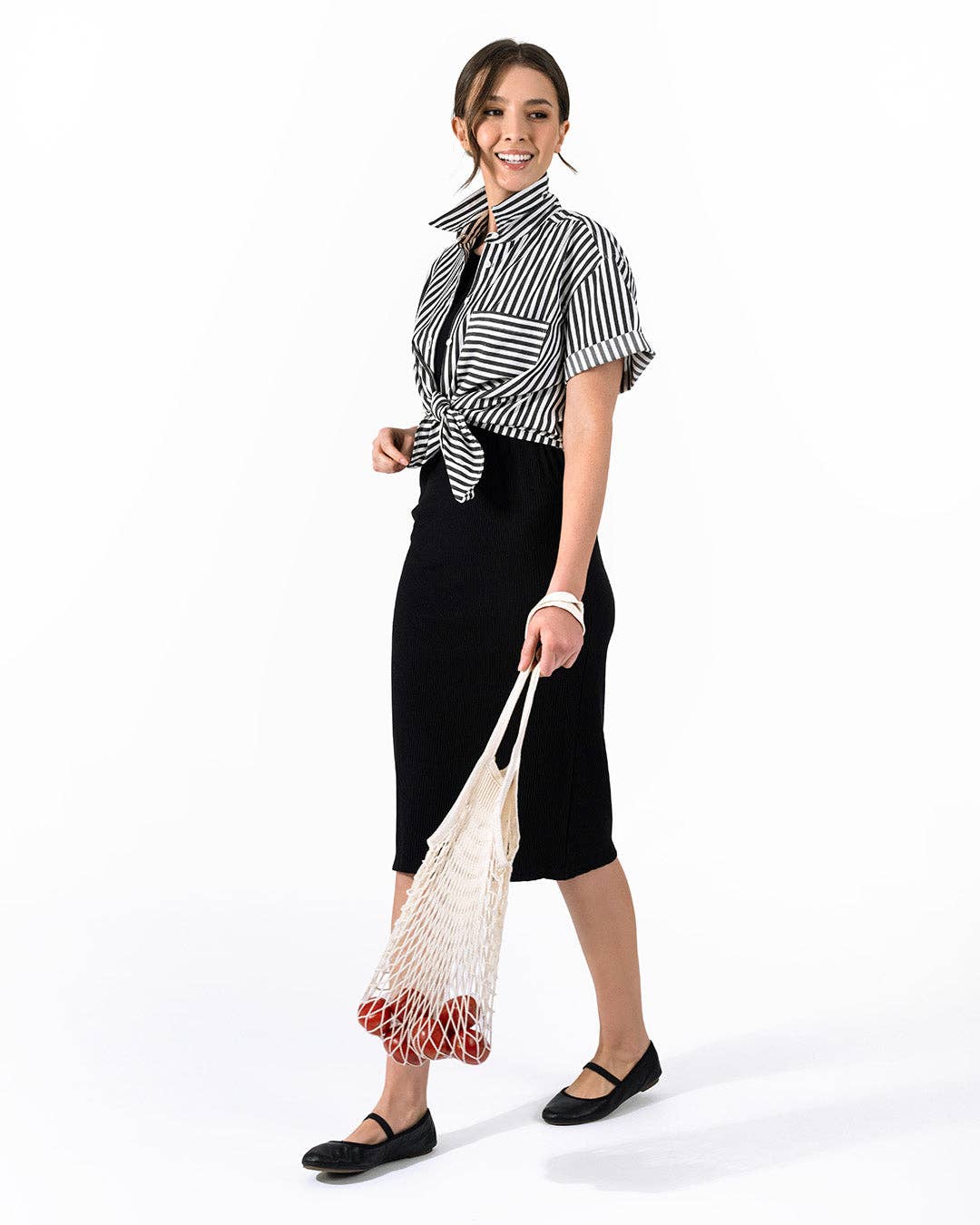 Lacson Ravello - Wholesale Button Down Shirt - Women's - Bernadette Camp Shirt - Black and White Stripe5