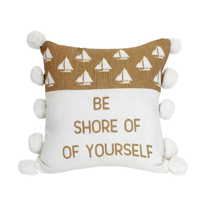 SALE Be Shore Of Yourself Pom-Pom Throw Pillow for wholesale by Beachcombers