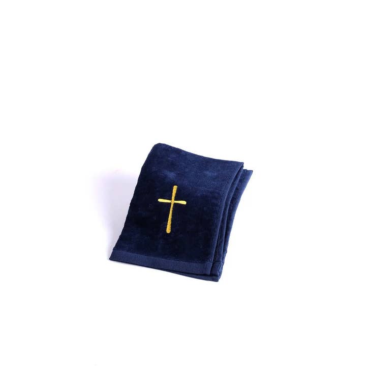 Pastor Towel Cotton - Gold Cross - Navy for wholesale by Swanson Christian Products