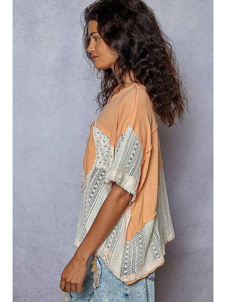 Pol Clothing - Wholesale Knit Top - Women's - Oversize round neck crochet print peace mark top SALE