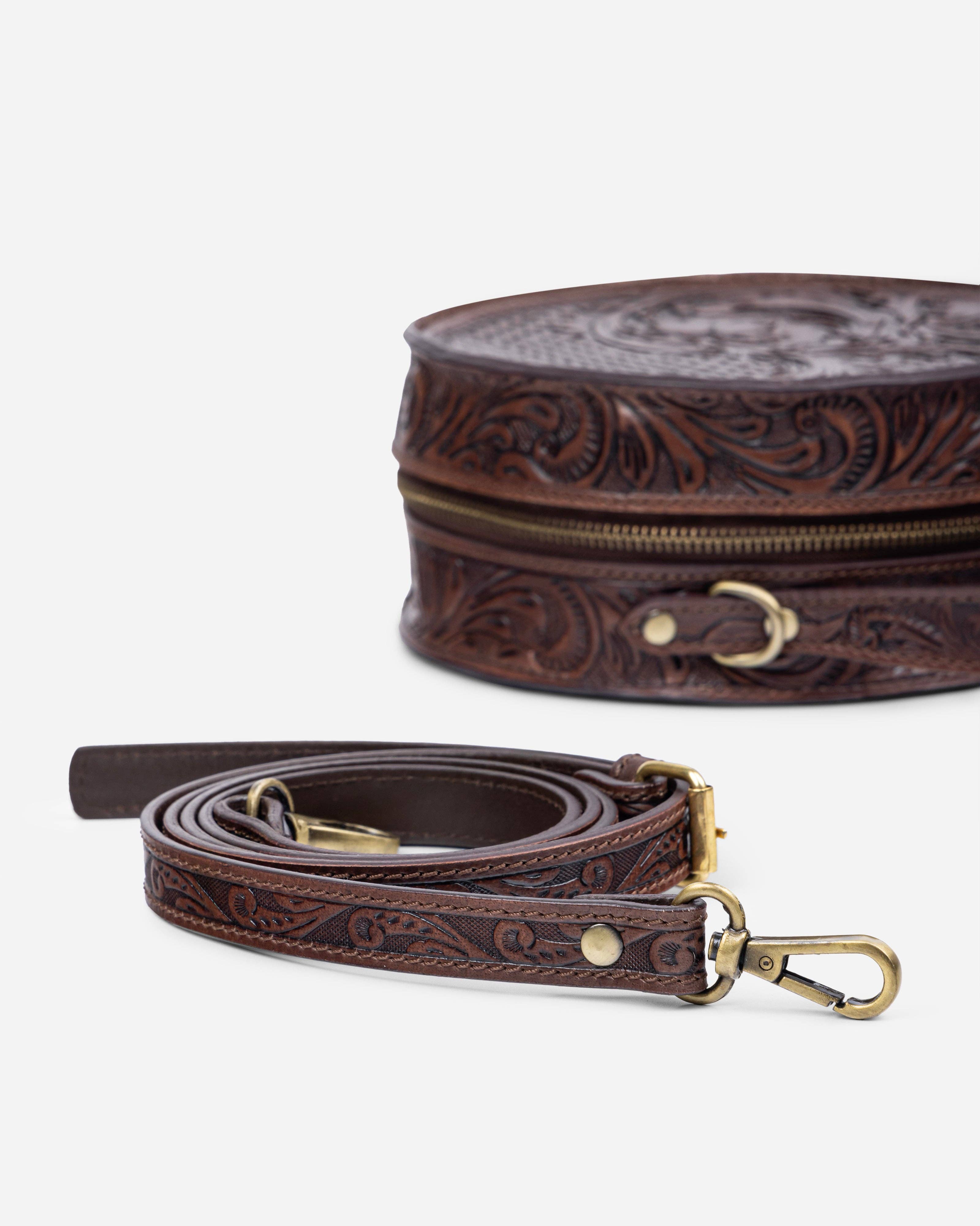 House of Kraft Jewelry & Accessories - Wholesale Top Handle Bag - Women's - Woven Petals Design | Brown Leather Bag | Round Bag12