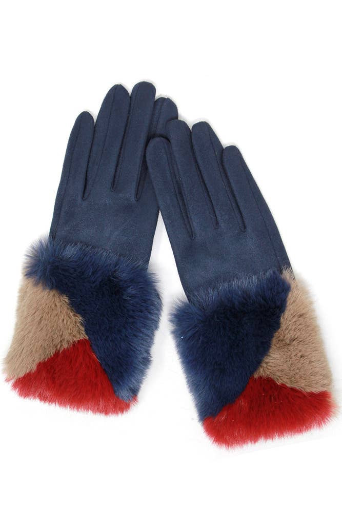 Hana - Wholesale Gloves - Women's - Suede with color faux fur cuff smart gloves1