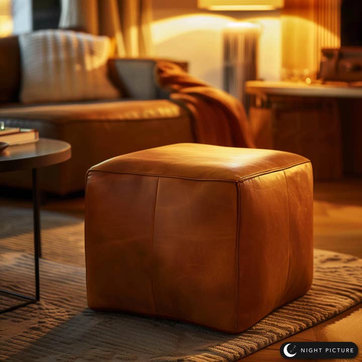 Leather Ottoman Square Pouf for wholesale by The Wool Rugs