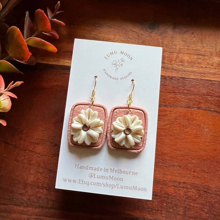 Lumu Moon Handmade Designs - Wholesale Dangle Earrings - Midnight Morning Floral Earrings