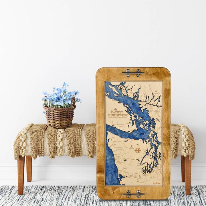 Pacific Northwest Nautical Map Serving Tray & Wall Art for wholesale by Sea & Soul Nautical Chart Art
