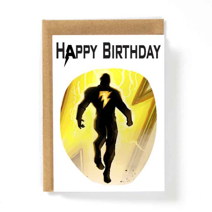 Biglietto di compleanno Black Adam Silhouette V1 per la vendita all'ingrosso da parte di HotAvocado.com