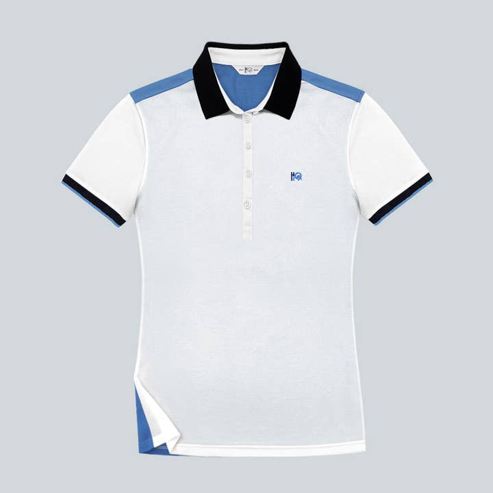 Rebirth D0101 2 H19 Women's two-tone polo shirt in white and light blue for wholesale by H19