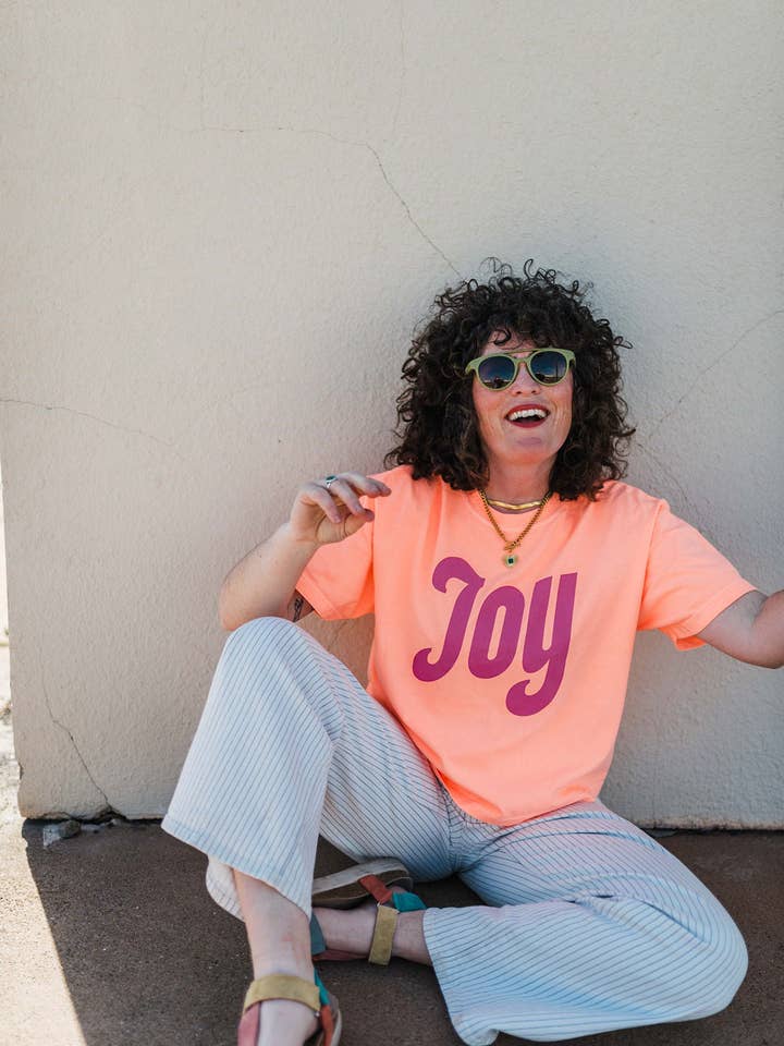 joy | neon cantelope comfort colors boxy cropped tee for wholesale by Ramble & Company