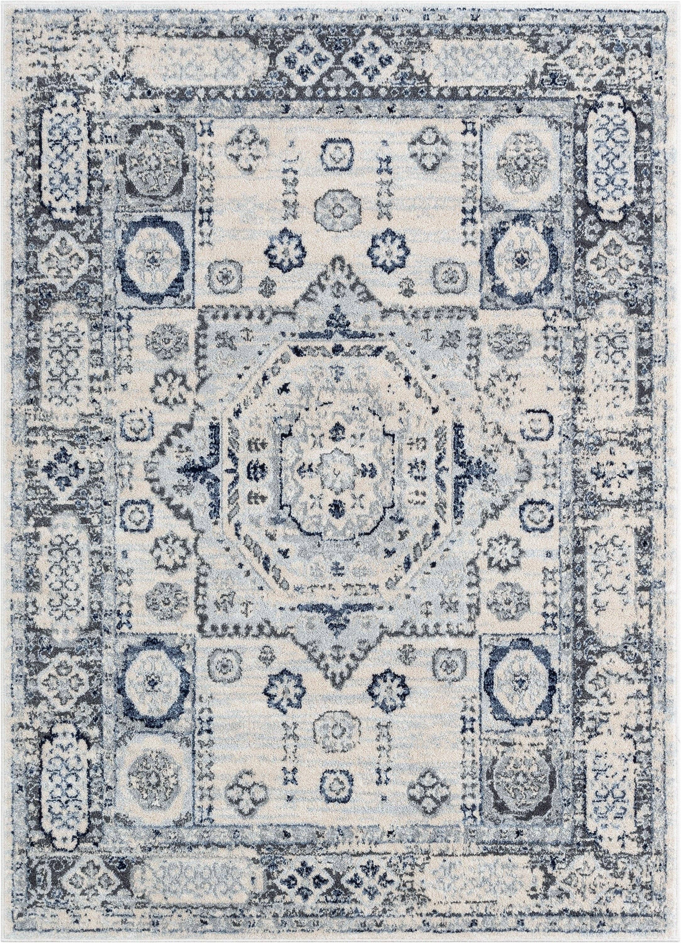 Well Woven - Wholesale Area Rug - Leon Medallion Ivory Blue Beige Rug For Living Room, Bedroom, and Dining Room1