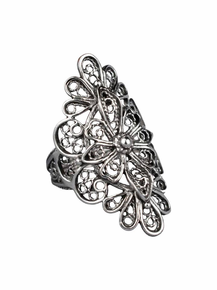 Anillo de plata para mujer con bordado de encaje artístico para venta al por mayor de Filigranist Jewelry