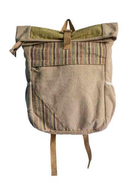 Natural Hemp Roll-Up Top Backpack for wholesale by Earth Divas