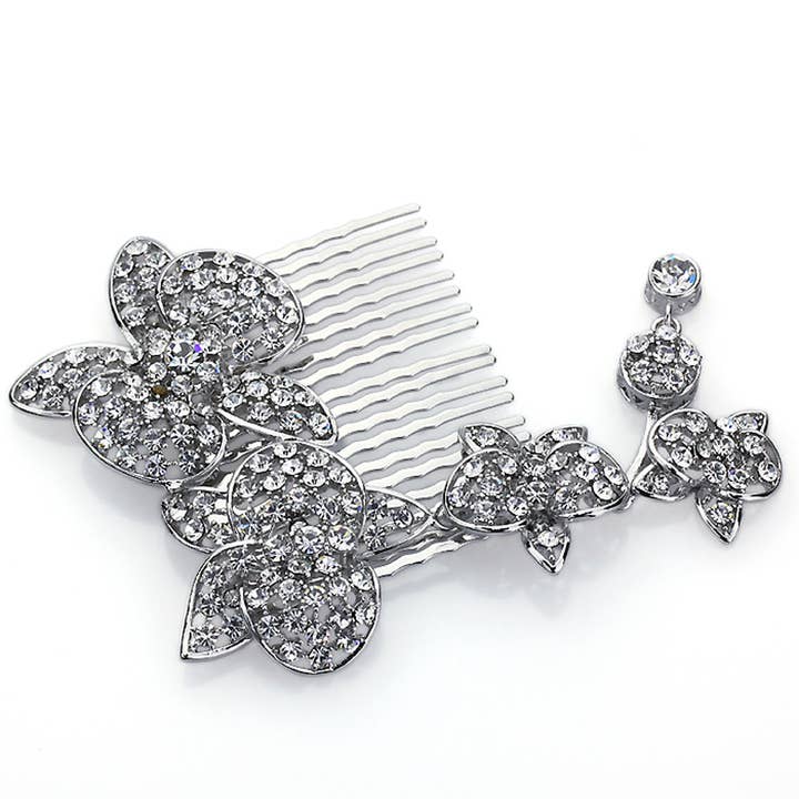 Peigne papillon à fleurs en cristal autrichien pour la vente par Double Accent