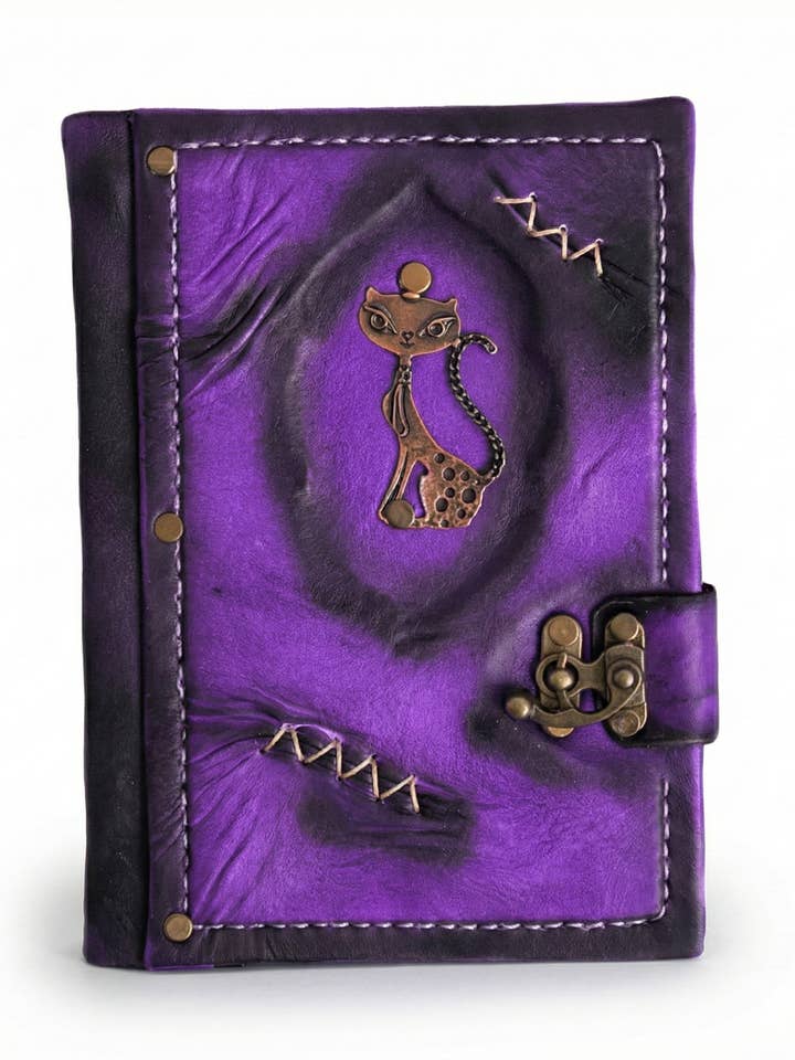 Cat Figure Leather Notebook Purple Diary Sketchbook Notepad for wholesale by ML Marcaleather