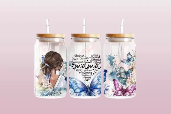 SubliMasterUK – wholesale Dricksglas och koppar – 13 oz frostat glas med bambulock – Mors dag, mönster 33