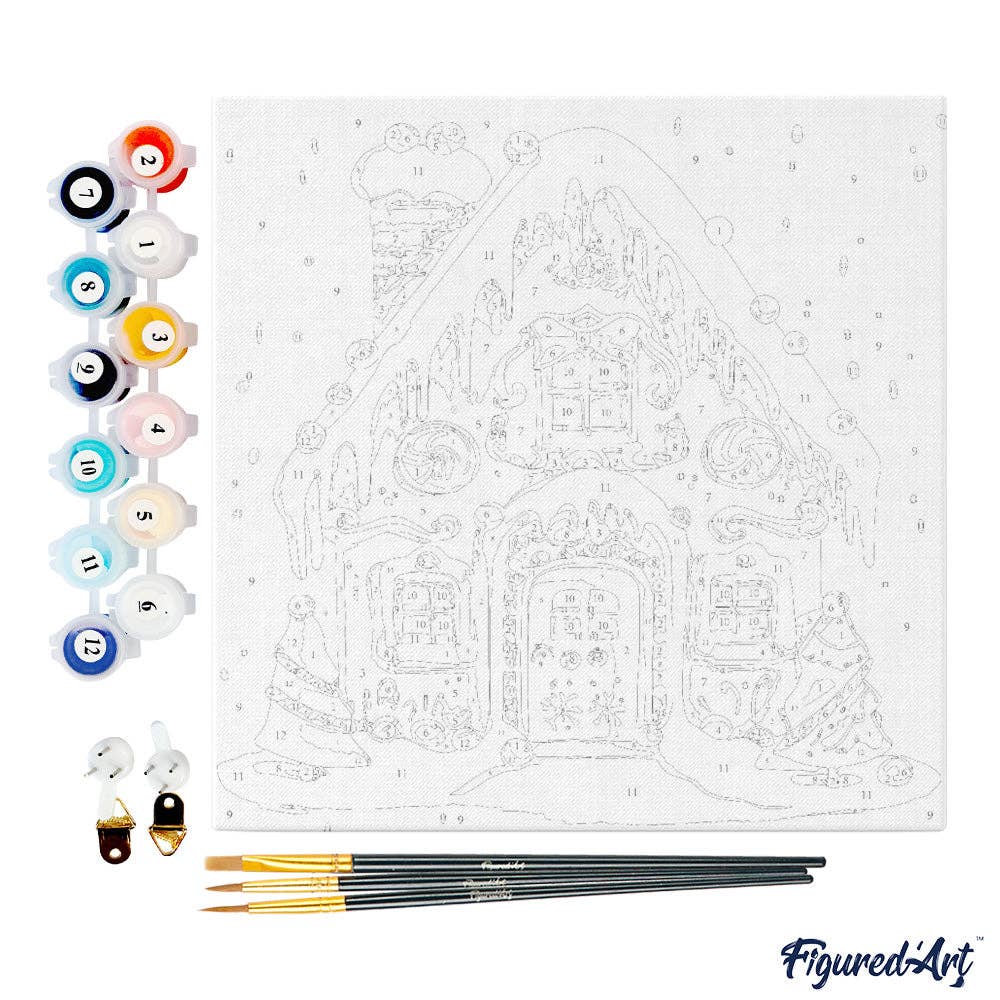 Figured'Art - Wholesale DIY Craft Kit - Mini Paint by numbers Gingerbread House already framed3