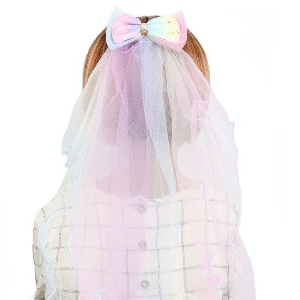 Inca UK – wholesale Hair clip – Child – Rainbow Glitter Bow Clip With Net Veil1