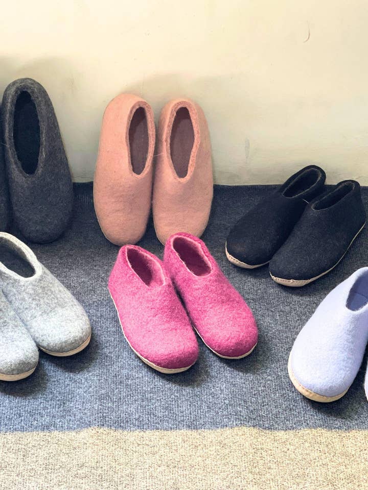 Handmade Wool Felt Slippers with Suede Sole for wholesale by Woollyfelt