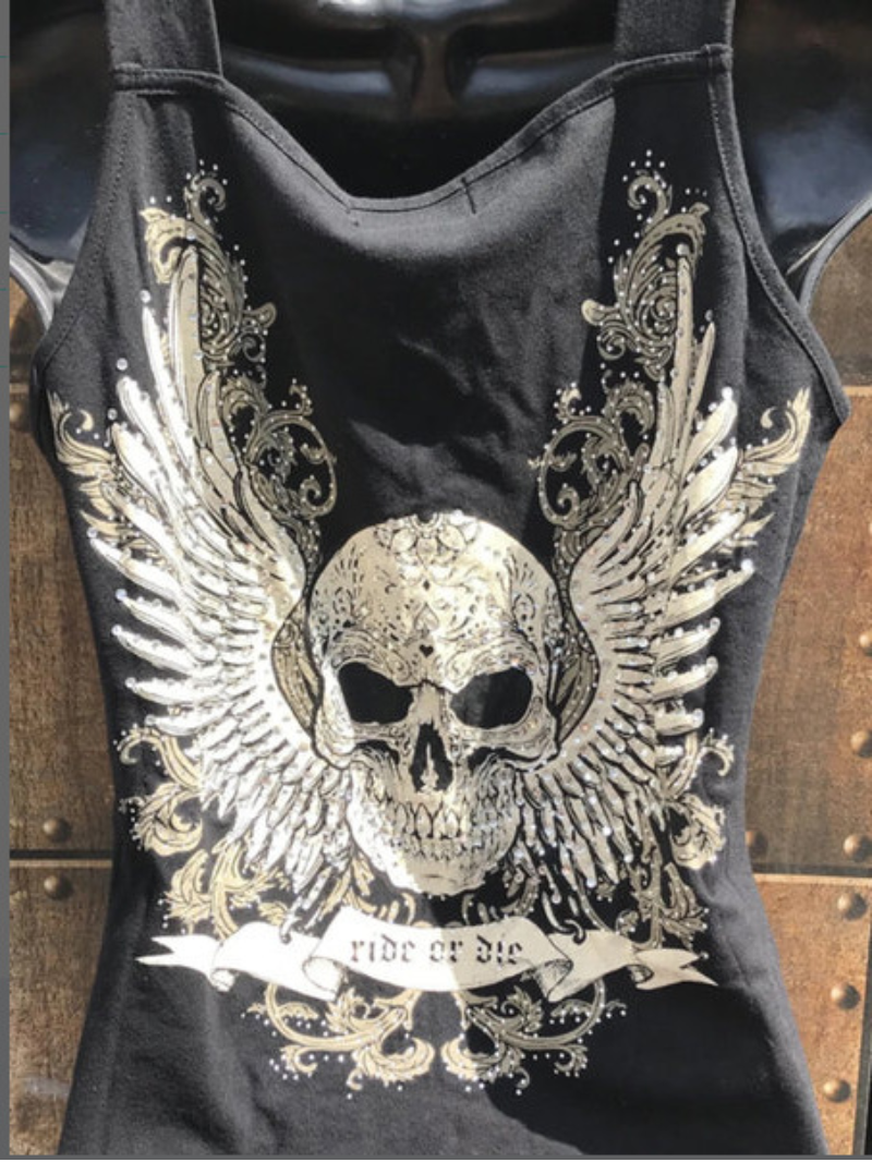 Nero Canotta con stampa Angel Skull in vendita all'ingrosso su Faire2