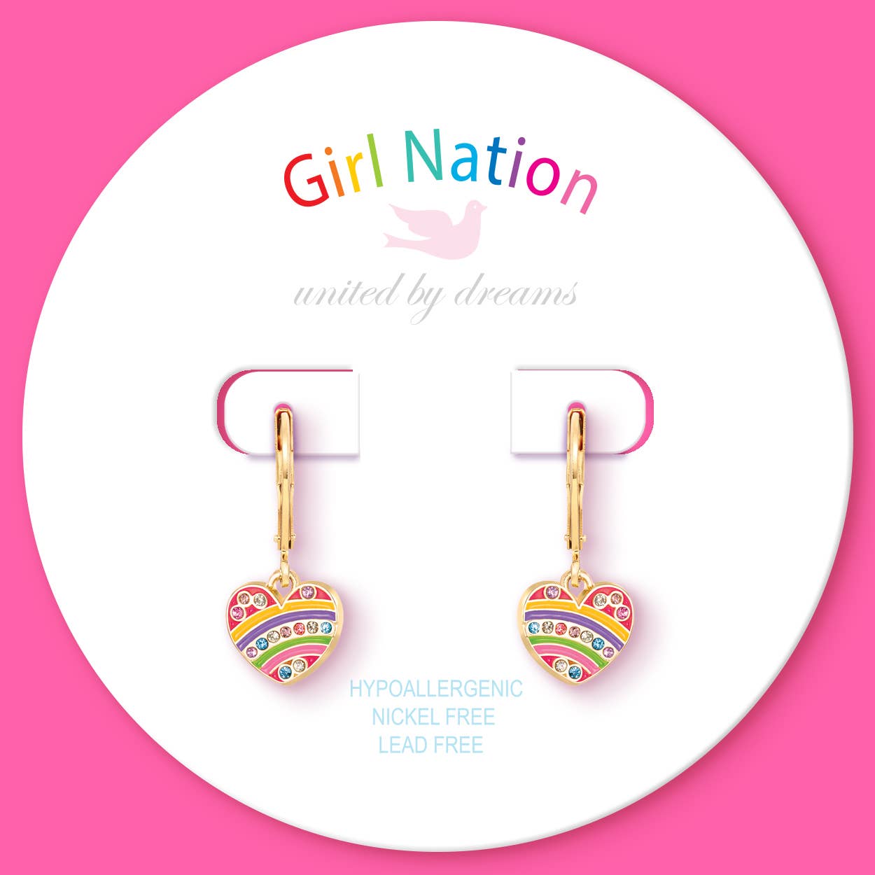 Girl Nation | Kids Jewelry | Easter Gifts - Wholesale Dangle Earrings - Crystal Rainbow Heart | Leverback Dangle Earrings4