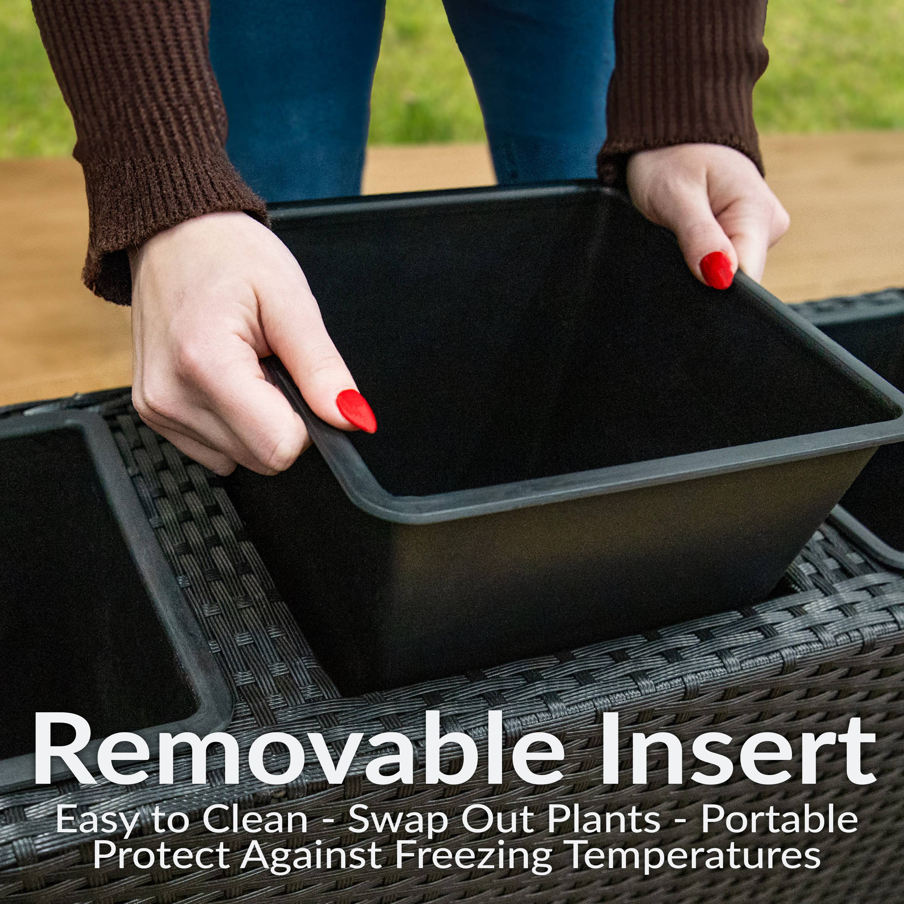 Sunnydaze Decor - Wholesale Plant Pot - 3-Section Wicker Planter Box with Trellis - Black2