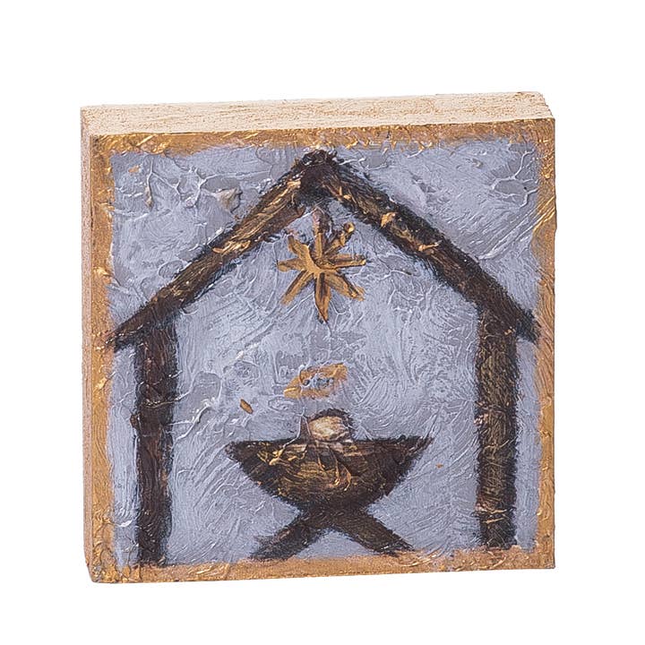 Transpac - Wholesale Sign - MDF Hand Painted Manger Block Tabletop Christmas Sign