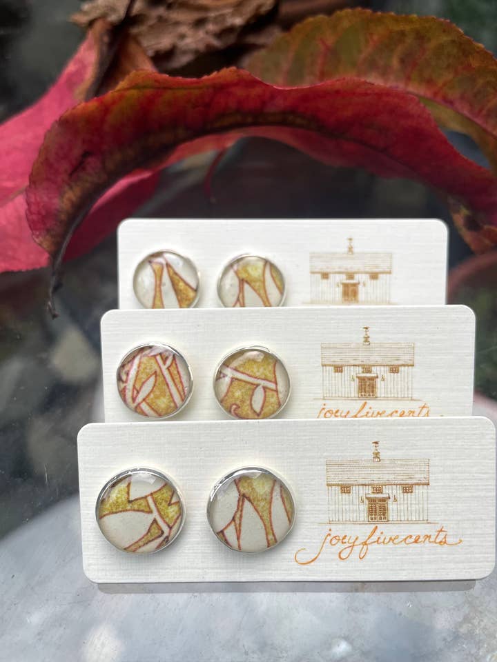 Studs - large silver, earthy leaves, fronds, autumnal, fall for wholesale by joeyfivecents