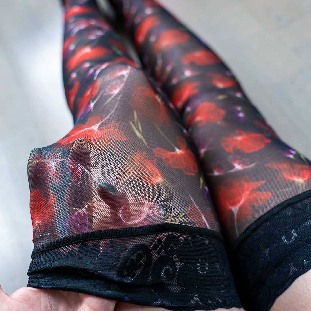 burgundyfloral Garden Fantasy Floral Stay Up Stockings for wholesale on Faire2