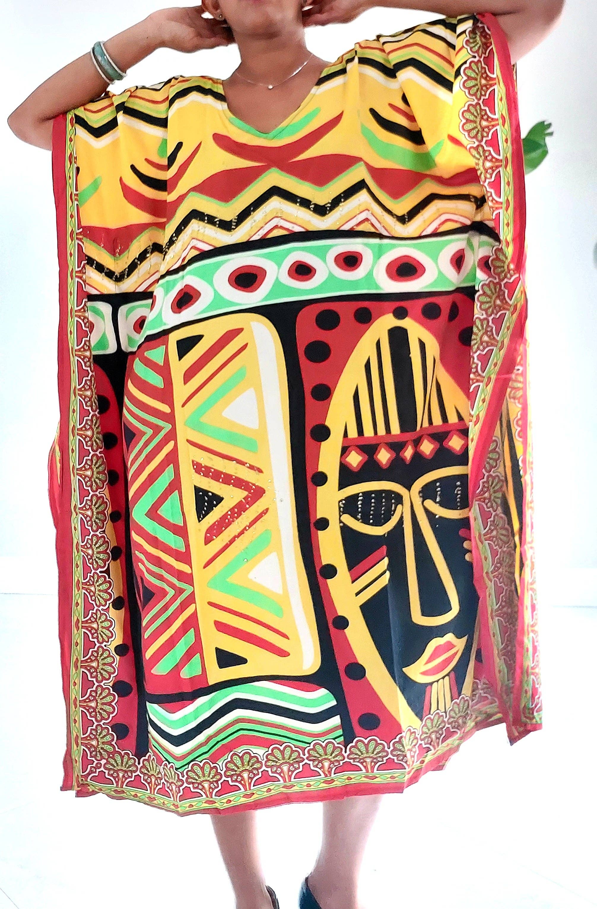 India Batik – wholesale Kaftan – Women's – Afro Print Middi Kaftan Dress5