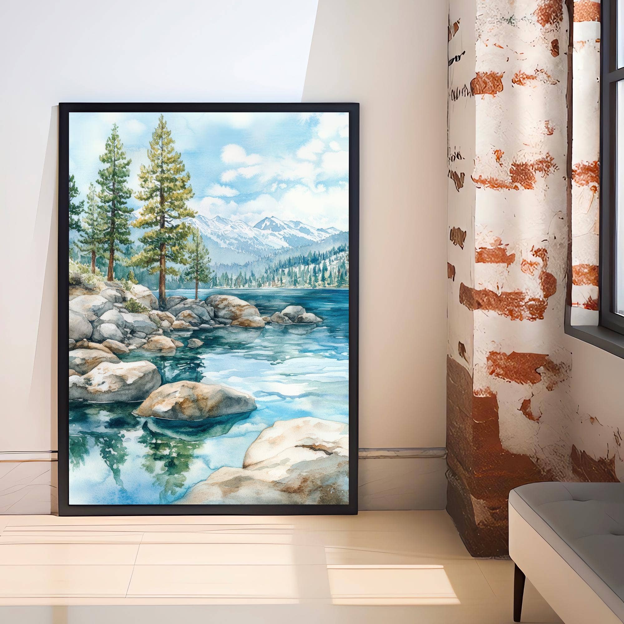 InkNPrintz – wholesale Art print – Lake Tahoe Watercolor Painting Lake Tahoe Landscape Art Watercolor Nature Poster Scenic Lake Tahoe Art Mountain Lake Decor5