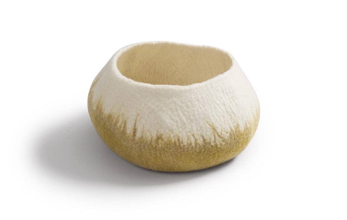 The African Home Goods – Prato/tigela decorativa por atacado – Cesta Ghana Ukhumba Tigela em Lã Feltrada - Eclipse Mostarda5