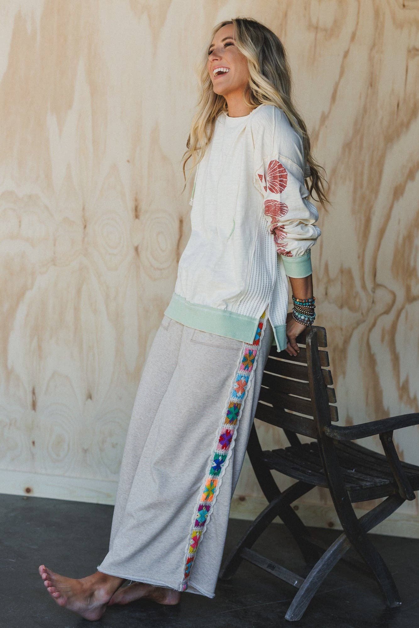 Three Bird Nest - Wholesale Pants - Women's - Love Seeker Crochet Panel Pants - Oatmeal2