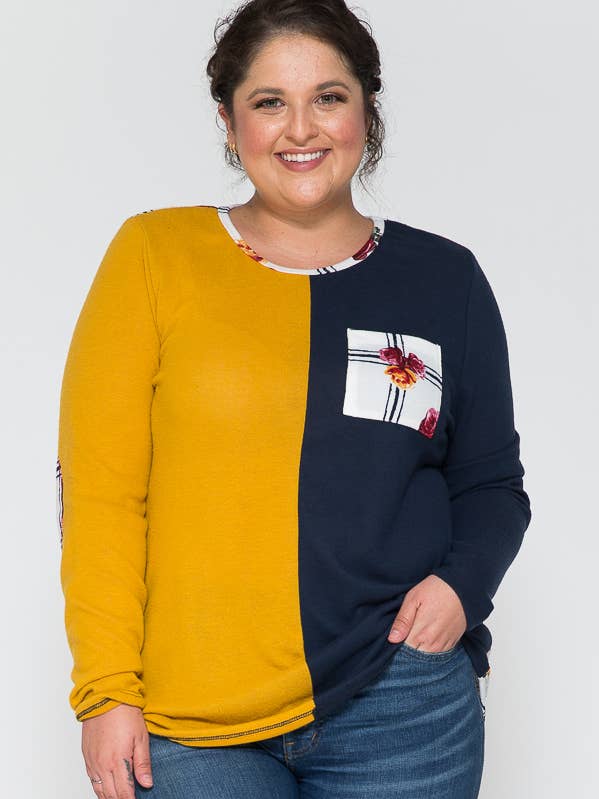 Plus Women Color Block Long Sleeve Top for wholesale by Story Teller