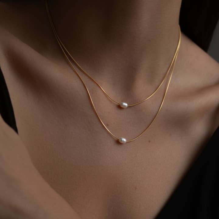Pearl Layered Necklace 18k Gold Waterproof Dainty Jewellery for wholesale by Gold Lunar