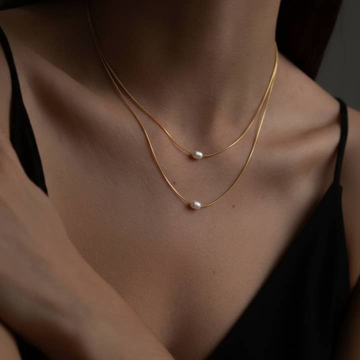 Pearl Layered Necklace 18k Gold Waterproof Dainty Jewellery for wholesale by Gold Lunar