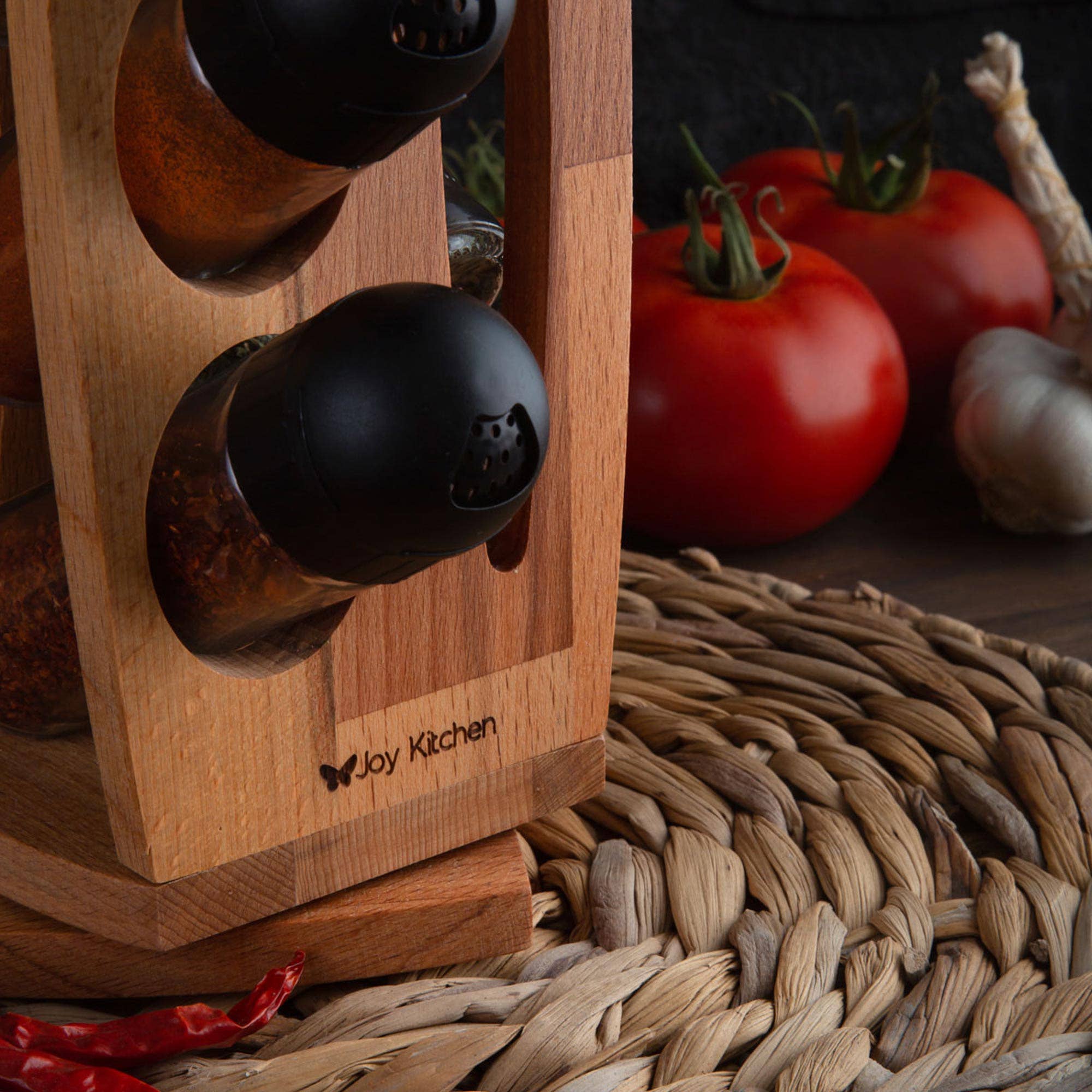 Joy Kitchen - Vendita all'ingrosso Portaspezie - Draaibaar houten kruidenrek | glazen kruidenrek | keukenrek2