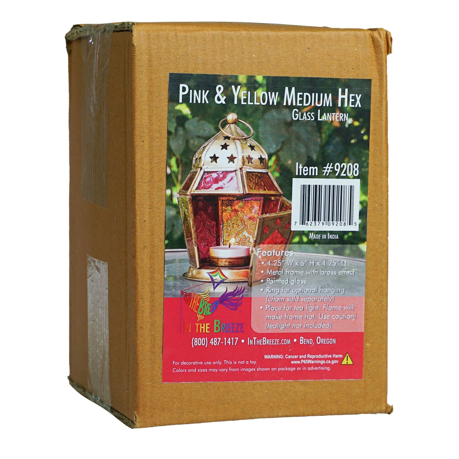 In the Breeze, LLC. - Wholesale Candle Holder - Pink & Yellow Hex Glass Tealight Lantern5