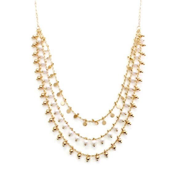 StarryNYC - Wholesale Beaded/Pearl Necklace - 3 Row Beaded Chain Necklace Ball Disk Color Bead Dressy 0