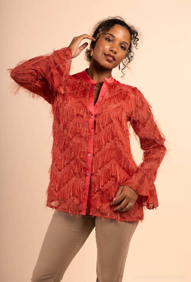 You Udress - Wholesale Button Down Shirt - Women's - Pagode Long Sleeve Blouse: Elegance and Refinement