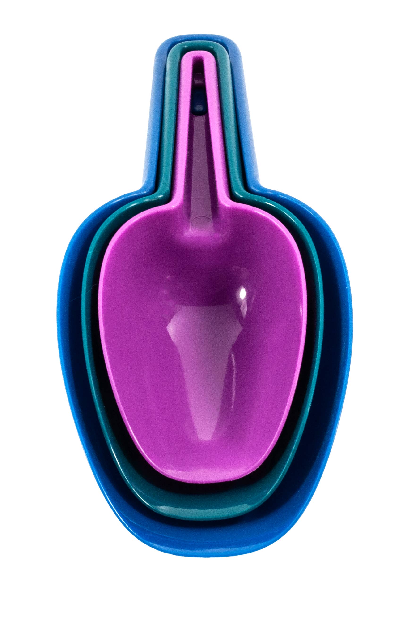 Assorted Colors Blue Green Purple KITCHEN BASICS Measuring Scoops 3/ST Plastic for wholesale on Faire0