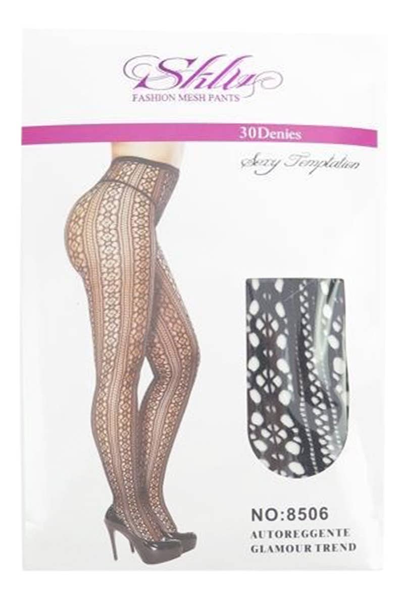 BLACK High Rise French Cut Floral Lace Net Sheer Tight Pantyhose for wholesale on Faire3