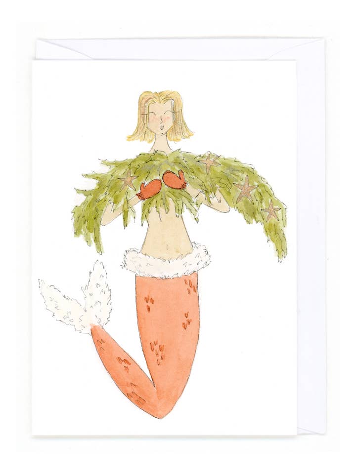 Zeemeermin kerstkaart | Wenskaart | Blanco kaart voor wholesale door Bear on Paper