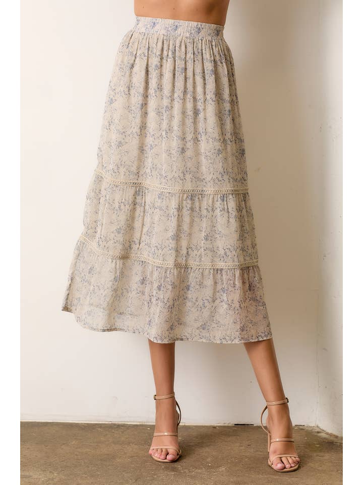 NATURAL MULTI PRINTED ELASTIC WAIST MAXI SKIRT for wholesale on Faire1