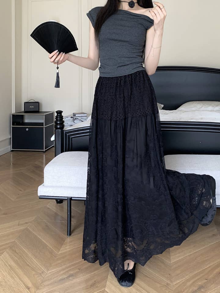 PEACH ACCESSORIES – wholesale Skirt – Women’s – Elegant Lace Maxi Skirt with Layered Design SK2016