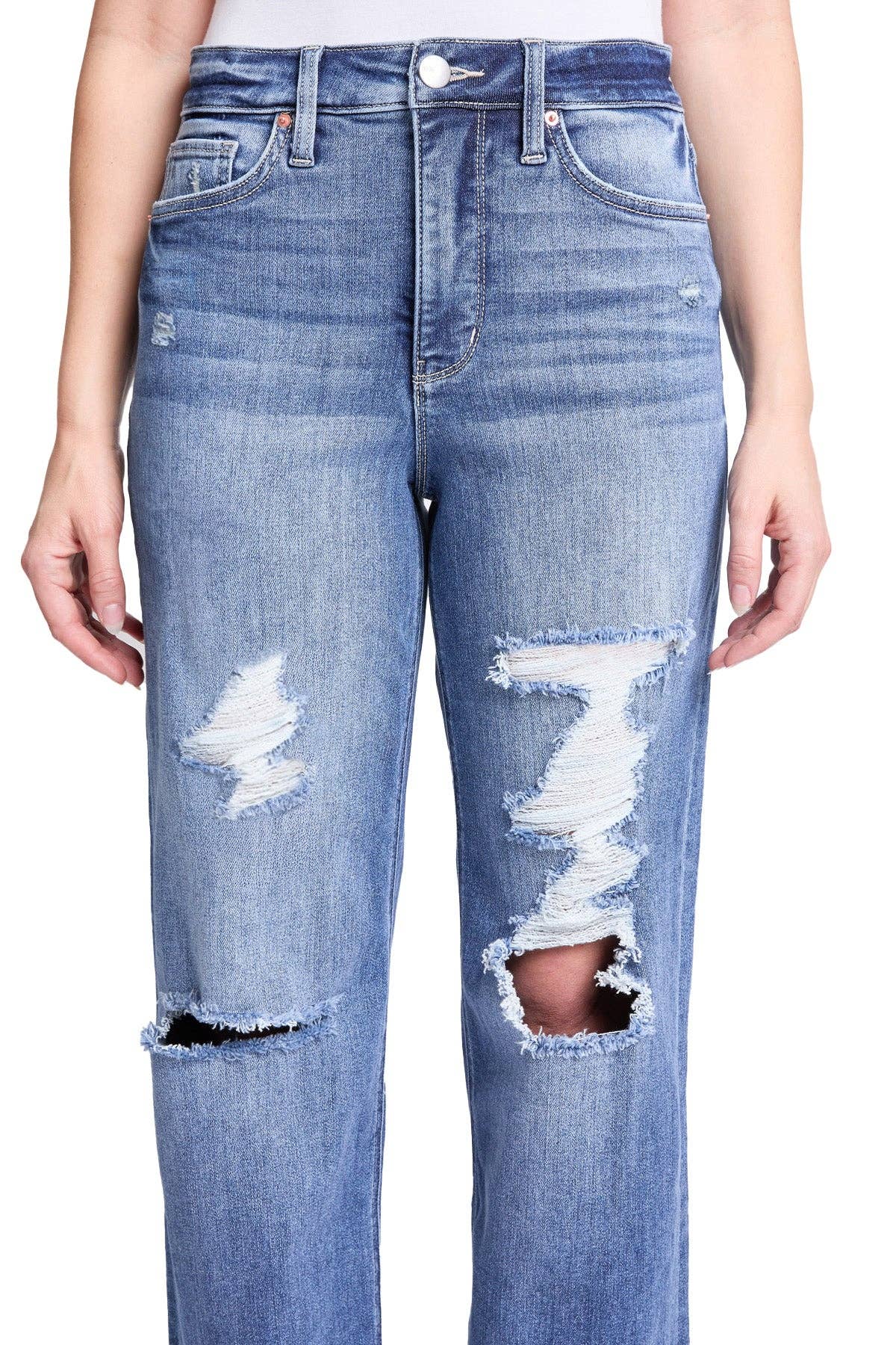 Ripped Medium Wash Jean large taille haute déchiré Hailey en vente sur Faire1